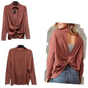 Buckle Black‎ Large BKE Twisted Open Back Blouse Long Sleeve Mock Neck Cutout